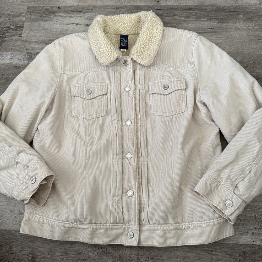 Gap Corduroy Sherpa-Lined Trucker Jacket Womens XL Tan Beige Classic 2000s